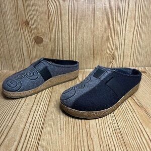 Haflinger Womens MAGIC Swirl Gray Black felt Wool Clogs Slippers Sz 37 /US 6